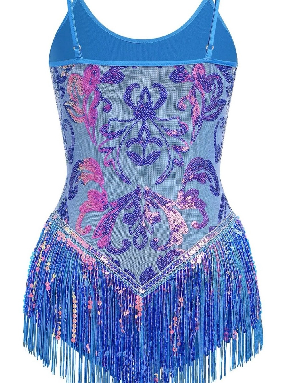 Light Blue Beaded Fringe Dance Bodysuit - Picture 2 of 9